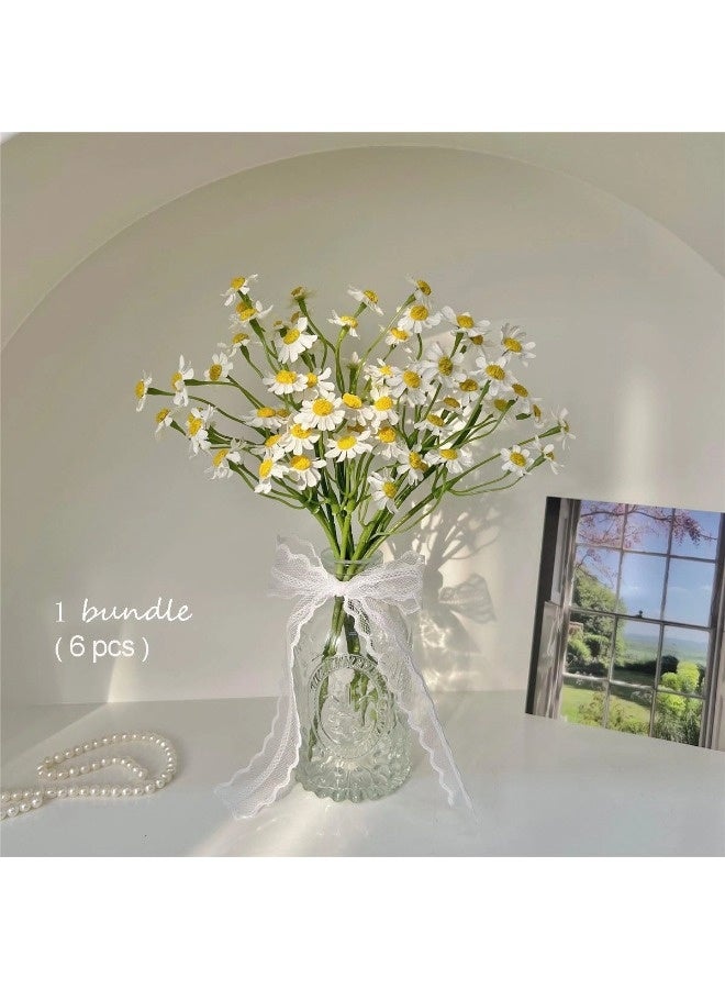 ShebSheb 6Pcs Ivory Small Artificial Flowers Faux Silk Daisies Fake Wildflowers with Stems for DIY White Wedding Bouquets Floral Arrangements Party Decor Centerpieces Decorations (Vase Not Included) - Image 1